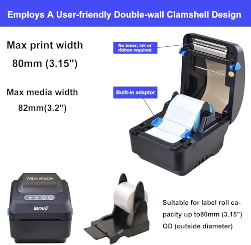 LENVII 3 Inch (80mm) Thermal Label Printer | 203 DPI High-Speed Barcode Printer | 127mm/s Printing for Shipping Labels | Compatible with Windows & Mac | Retail,Logistics & E-Commerce 2"-3" Label Width