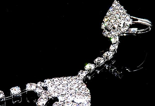 Women's Rhinestone Wristband Bracelet Pearl Finger Ring Bangle Slave Chain Bridal Bracelet (Color 3)