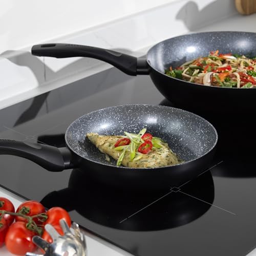 BW12901EU7 Sartén de cerámica de mármol de 20 cm – Sartén antiadherente de omelette/huevo con revestimiento de cerámica de mármol metálico, apto para inducción