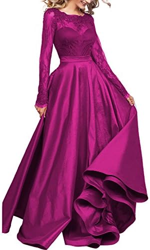 Women Lace Long Sleeve Prom Evening Dresses Maxi Pockets Bridesmaid Formal Gowns