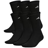 adidas Men's Classic Cushioned Aeroready 6 Pack Black Crew Socks Shoe Size 6-12