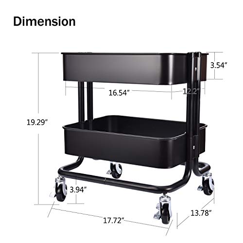 2Tier Metal Utility Rolling Cart Storage Side End Table with Cover