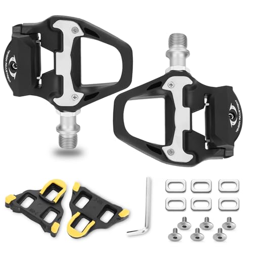 Pedals, Mountain Bicicleta Pedals of 9/16 Inch, Pedals with Removable Spanner and 1 Pair Lock Cleat, Wide Paltform and Lightweight of Fooker Pedals