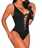 Tiksawon Women Sexy Lace Up Sleeveless Bodysuit Clubwear Tops