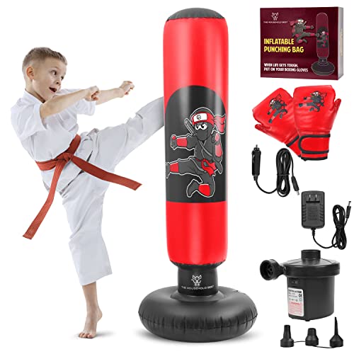 THB Punching Bag for Kids Inflatable Punching Bag Stand with Boxing  Gloves for Kids Age 3-8, 63” Ninja Boxin