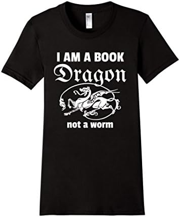 Women's I Am a Book Dragon Not a Bookworm t shirt Large Black