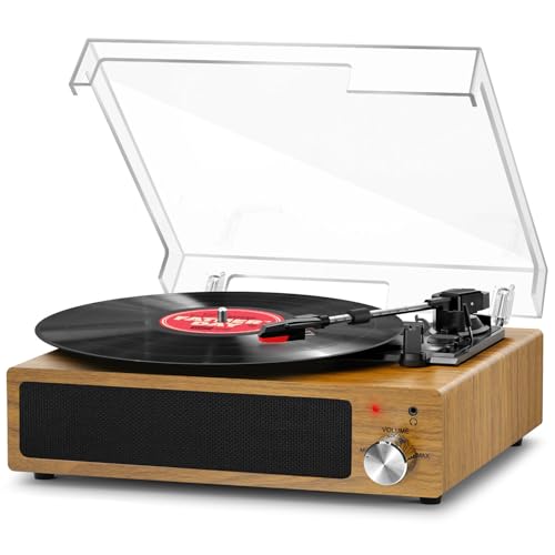 FYDEE Plattenspieler, Bluetooth 5.4 Schallplattenspieler mit Einstellbarer Auflagekraft, 2x3W Stereo Lautsprecher, 3 Geschwindigkeiten Record Player f