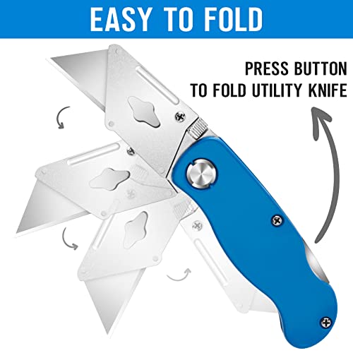 4PACK Box Cutter Folding Utility Knife Heavy Duty Metal Carpet Knife Box Cutters for Cartons