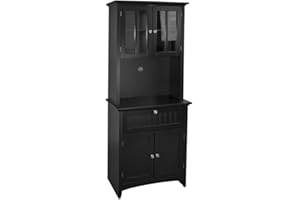 American Furniture Classics OS Home and Office Framed Glass Doors and Drawer in Black Kitchen Buffet with Hutch