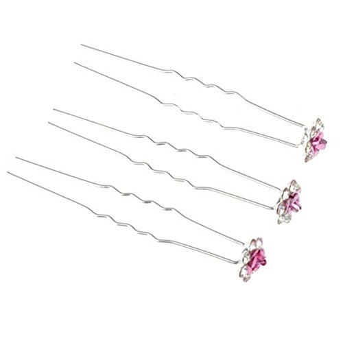 Happy Hours - 20Pcs Handmade U-Shaped Pearl Rose Flower Rhinestone Crystal Hair Pins Clips Barrette for Prom Party Wedding Bridal Bridesmaid Jewelry Accessories(Pink)