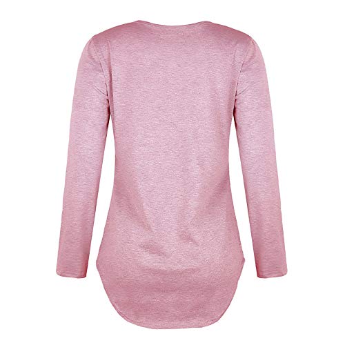 FEITONG Women V Neck Strap Long Sleeve T-Shirt Top Autumn Blouse(XX-Large,Pink)