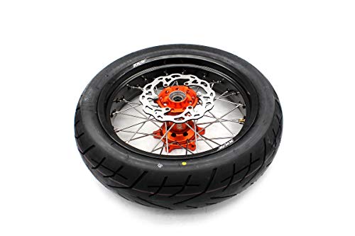 KKE KTM SIZE SX SX-F EXC EXC-W XC XC-F EXC-F 125CC 250CC 300CC 350CC 450CC 530CC WHEEL 3.517/4.2517 ORANGE HUB ALUMINUM BLACK RIM CST TIRE 110/150 FOR KTM ALL MODEL 125CC-530CC 2001-2019