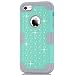 iPhone 5C Case,HKW Bling Rhinestone 3 in 1 Armor Shockproof Diamond Protective Back Case Cover for Apple iPhone 5C with Stylus Pen (Mint Green/Grey) (MA1588)
