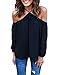 ABD Women's Chiffon Off Shoulder Halter Neck Long Sleeve Shirt Blouse Top Black Medium Black
