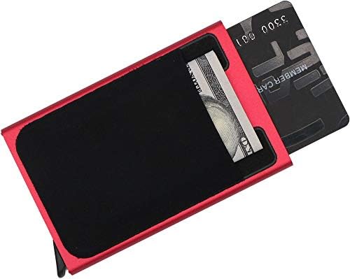 2PCS / Pop Up Credit Card Holder RFID Blocking Card Case Aluminum Slim Card Wallet Business Cards Case for men (Red)-1pc & Money Pocket Money Holder-1pc