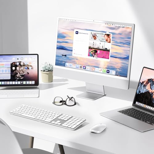 OMOTON Wireless Bluetooth Keyboard for Mac, Rechargeable French AZERTY Keyboard Multi-Device with 3 Bluetooth Channels for Apple MacBook Pro/Air, Mac Pro/Mini, iMac, Silver