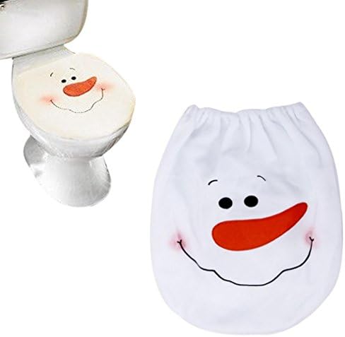 Christmas Decoration Christmas Snowman Lid Single Toilet Cover (White, Toilet Cover:35.5X43cm)