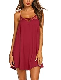 Ekouaer Sexy Lencería Sin Mangas Encaje Camisón Ajustable Cuello O Full Camisola Slip Dress S-XXL