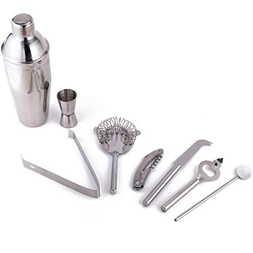 Xena 9 Piece Stainless Steel Bar Cocktail Shaker Set Bamboo Holder Barware Bartender Utensils Kit Accessories