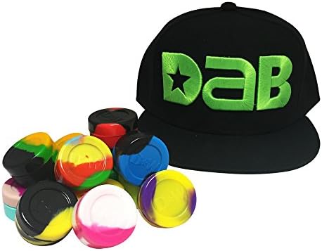 10 Non Stick Silicone Kitchen Wax Flat Jar Containers + Snapback Hat (Black / Green)