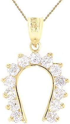 Fine 10k Yellow Gold Horseshoe CZ Lucky Pendant Necklace, 16"