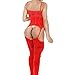 Red QueensHot Sexy Sheer Lingerie Babydoll Suspender Corset Nightie Leotard Body Suit Stocking With Venetian Eyemask, Red L