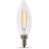 Feit Electric 60W Equivalent Candelabra LED Light Bulb, Dimmable, E12 Base, 2700K Soft White, B10 Filament Torpedo Tip Decora