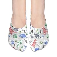 BRECKSUCH Pastel Dino Pattern Suits Female Non Slip Boat Socks,Unique Casual Thin Polyester Cotton Low Cut Socks,Hidden Flat Boat Liner