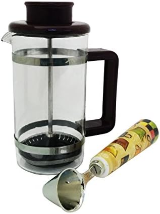 Top New Brown Small Mini One Cup Single Serve Quartz Glass French Coffee Tea Press Infuser &amp; Porcelain Coffee Scoop Set Kitchen Supplies Unique Cool Birthday Stocking Stuffer Christmas Gift Idea Teens