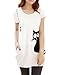 Allegra K Women's Round Neck Short Sleeve Cat Prints Loose Tunic Top S White