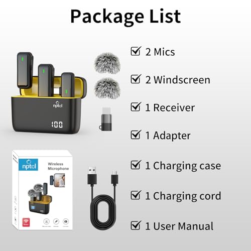 NPTCL Wireless Lavalier Microphone for iPhone iPad Android, USB C Mini Mic | 24H Charging Case, Digital Charge Display, Noise Reduction for Content Creator Video Recording Vlog Podcast YouTube TikTok