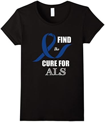 Womens Find a Cure for ALS Blue Awareness Ribbon T-Shirt XL Black