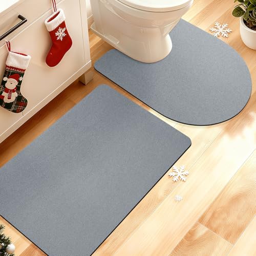 ACCUMTEK Thin Bath Mat 2 Piece Grey