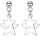 Reffeer Solid 925 Sterling Silver Double Star Stud Earrings for Women Teens Small Star Stud Earrings Drops