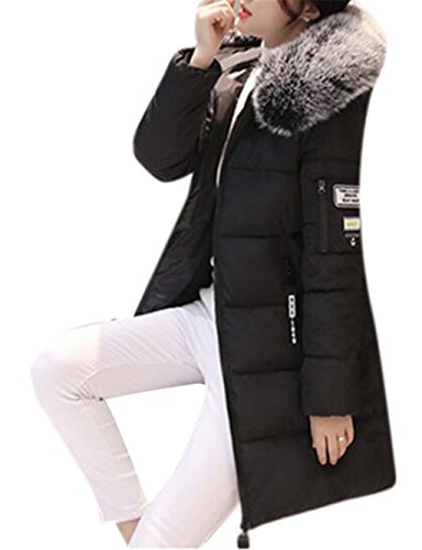 Women's Slim Fur-Trim Hoodie Mid-Long Cotton-Padded Overcoat Jacket Outerwear Women's Slim Fur-Trim Hoodie Mid-Long Cotton-Padded Overcoat Jacket Outerwear