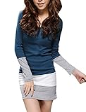 Allegra K Women Scoop Neck Long Sleeve Bar Striped Hem Tunic Shirt, Navy blue, Small