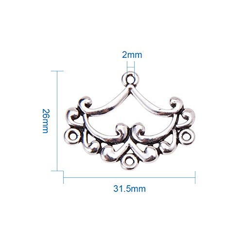 pandahall 10pcs Antique Silver Tibetan Style Ring Chandelier Component Links for Dangle Earring Making Fan 31.5x26x2.5mm, Hole: 2mm