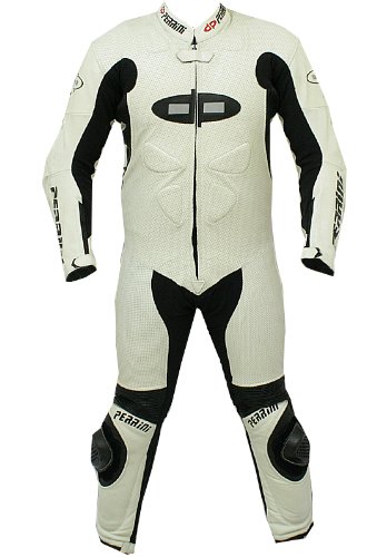 1pc Perrini Fusion Motorcycle Riding Racing Leather Suit w/ Padding & Hump White - Thumbnail 4