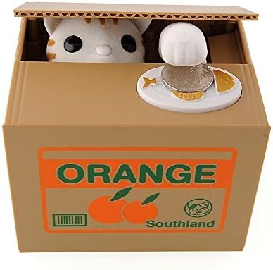 Piggy Bank Cute Cat Steal Coin Money Box(White)
