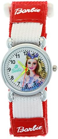 New arrive Girls Barbie Red Nylon Strap Velcro Analogue Quartz Cartoon Time-Teacher Watches