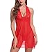 ADORNEVE Women Sexy Halter Backless Babydoll Lace Lingerie Set Mesh Sleepwear