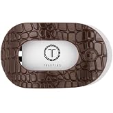TELETIES - Medium Flat Round Hair Clip - For Medium Hair - Brown Crocodile | Flat Claw Clip for Women - Strong Grip, Bendable Teeth, Comfortable Lay-Back Design - For Lying Down, Yoga, Driving &amp; Travel