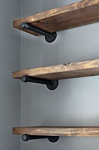 4 Pack 8â€ Iron Pipe Shelf Mounting Brackets Industrial Black Steel Iron Straight Shelves - DIY Rustic/Chic and Vintage Decor Floating Shelves Complete Display Set Â½ Inch Flange NODNAL Co. (8 Inch)