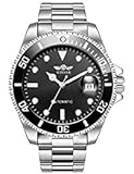 Fanmis Men's Luminous Calendar Rotatable Bezel Black Dial Stainless Steel Automatic Mechanical Watches Silver