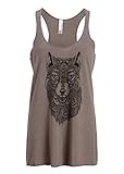 Womens Grey Wolf Boho Hippie Loose Fit Muscle Tee Tank Top