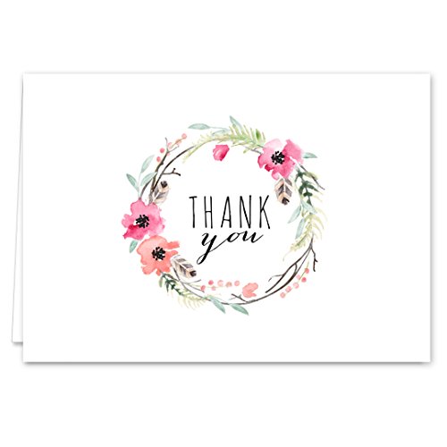 Boho Spirit Thank You Card Assortment Pack Set of 36 cards blank