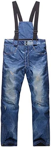 Achicoo メンズ スノーボードウェア パンツ デニム風 カウボーイ スノーボード 防風 防水 保温 サスペンダーは取り外し可能