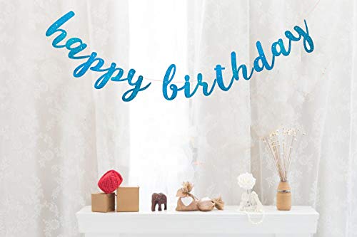 Blue Glittery Happy Birthday Banner Bunting for Boy Birthday Party Baby Shower Anniversary Celebrations Decorations - Thumbnail 3