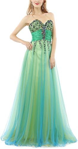 Happy Ever Women's A-line Strapless Beads Green Long Prom Gown Bridesmaid Dresses M13(Green,6)