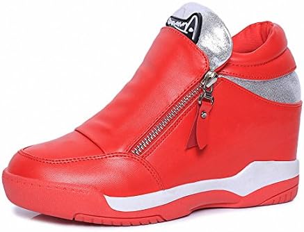 mewow Women's High Wedge Heels Side Zipper Leather Sneakers